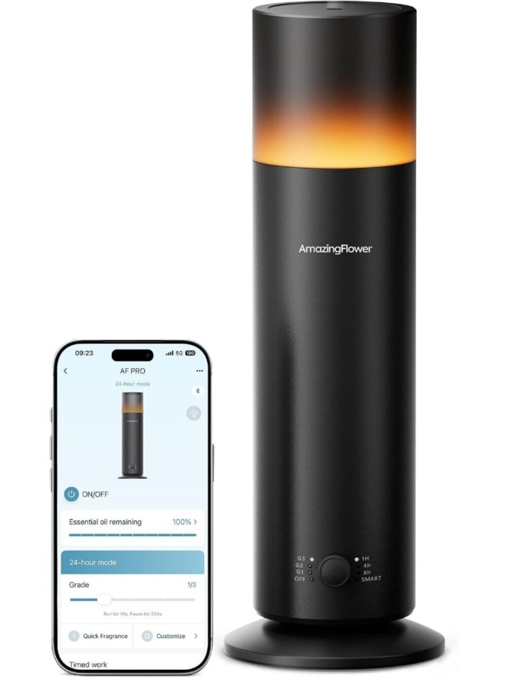 Smart Waterless Essential Oil Diffuser with App Control for Home - Black